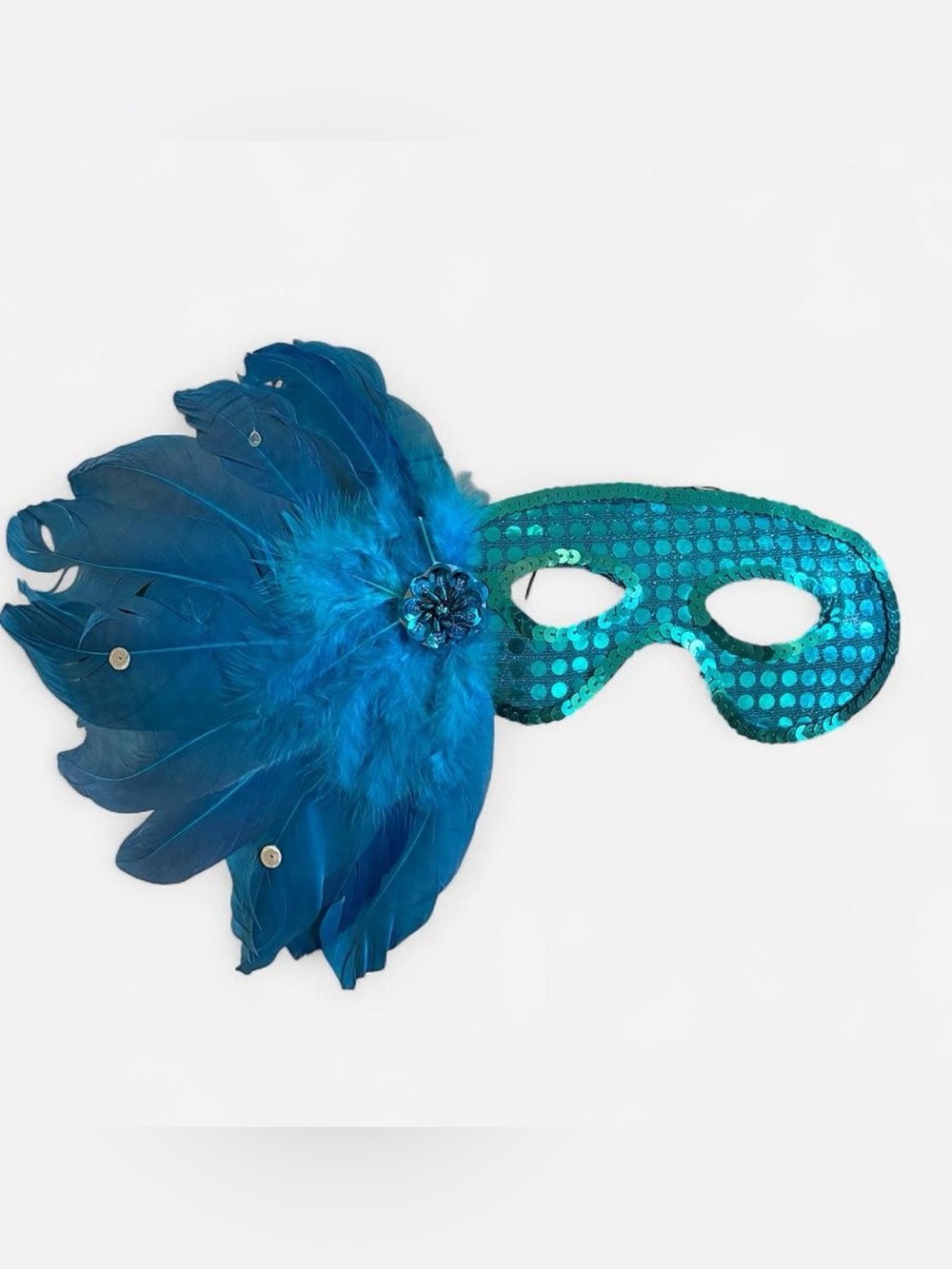Blue Feather Sequin Eye Mask -Costume